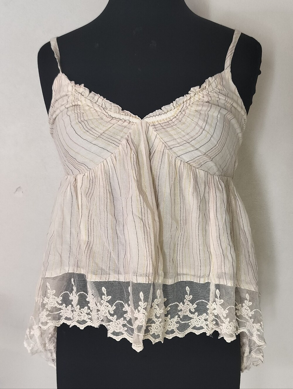 Jessica Simpson Cream Striped Lace-Trim Cami